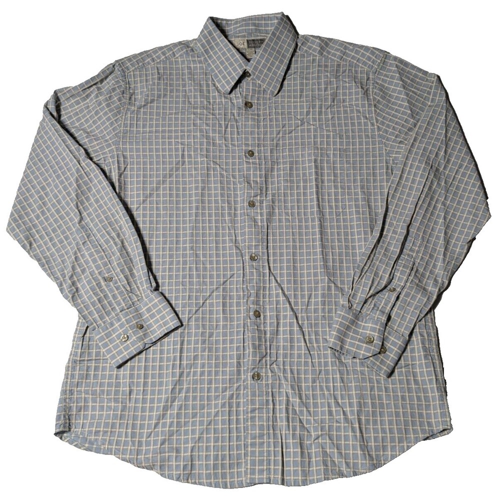 JOE JOSEPH ABBOUD Men Large Blue Brown Check Cotton Long Sleeve Button-Up Shirt